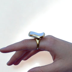 Leda | Handcrafted white ceramic ring with gold luster