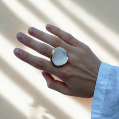 Leda | Handcrafted white ceramic ring with gold luster