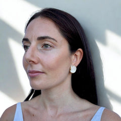 Leda | Handcrafted white ceramic stud earrings with gold luster