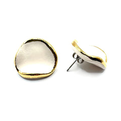Leda | Handcrafted white ceramic stud earrings with gold luster