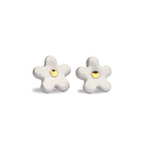 Margherita | Handcrafted white floral ceramic stud earrings with golden detail