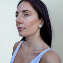 Nilo | Handcrafted light blue and gold ceramic earrings