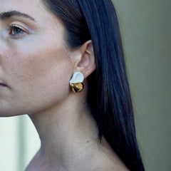 Petali | Handcrafted white ceramic stud earrings with gold luster