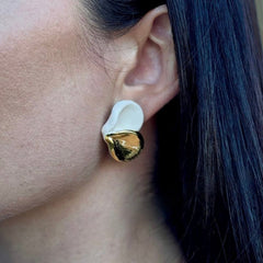 Petali | Handcrafted white ceramic stud earrings with gold luster