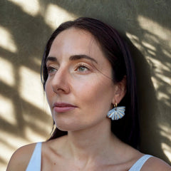 Selene | Handcrafted light blue ceramic dangle earrings with golden details