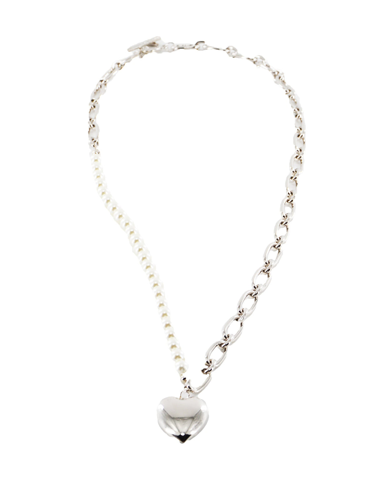DOUUOD Collana con Perle, Catena in Metallo e Cuore Pendente Argento