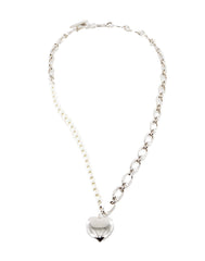 DOUUOD Collana con Perle, Catena in Metallo e Cuore Pendente Argento