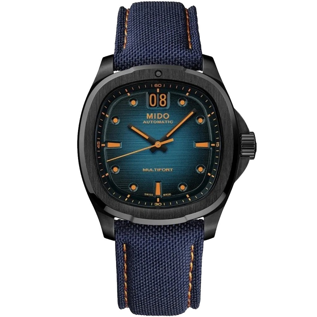 Mido orologio Multifort TV Big Date 39x40mm blu automatico acciaio finitura PVD nero M049.526.37.041.00